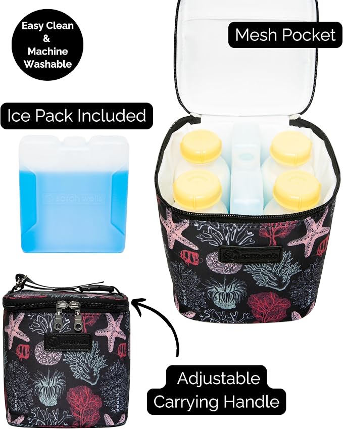 Sarah Wells Cold Gold Breastmilk Cooler with Ice Pack (Ocean) | Fully-Lined Insulated Interior, Fits 4-6 Bottles, Zippered Lid, Great for Workdays, Travel & Pumping Days, Machine Washable - Image 3