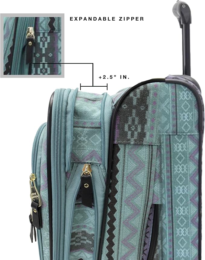 Steve Madden Designer Luggage Collection - 3 Piece Softside Expandable Lightweight Spinner Suitcase Set - Travel Set Includes an Under Seat Bag, 20-Inch Carry on and 28-Inch Checked Suitcase, Legends - Image 3