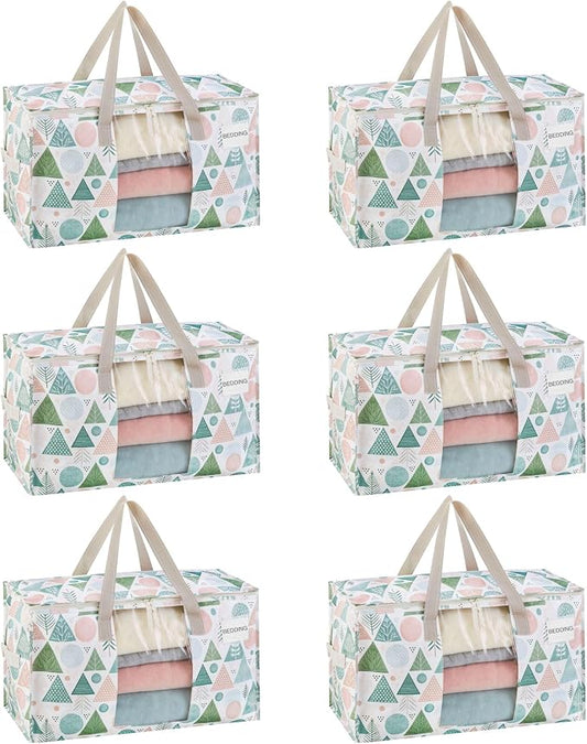 VENO 6 Pack Moving Bags, Large Christmas Storage Bins with lids, Packing Supplies for College, Alternative to Moving Boxes, Foldable, Heavy-Duty Tote, Christmas Pattern (Pastel Forest, 6 Pack) by Veno