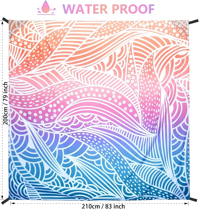 WIWIGO Beach Blanket Sandproof Extra Large Beach Mat Adults Waterproof Quick Drying Sand Free Mat Made by Premium Polyester with 4 Stakes & 4 Corner Pockets for Outdoor Travel Camping Hiking - Image 2