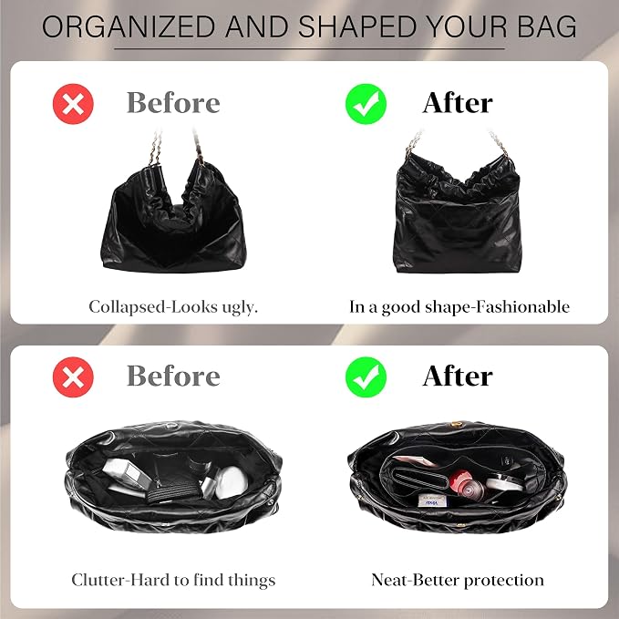 Doxo Purse Organizer Insert for CHANEL 22 Handbag, Lightweight Water-Resistant Bag Organizer insert with YKK Zipper Pocket, DupontPaper and Nylon Lining for Optimal Protection Organization (Medium) - Image 3
