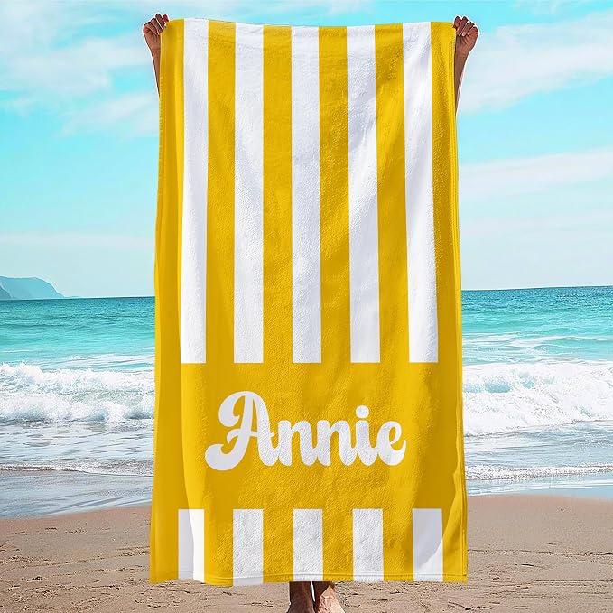 JML Personalized Beach Towel with Name, Custom Cabana Stripe Beach Towel, Customized Microfiber Pool Towel, Quick Dry & Absorbent Swim Towel for Adult,Mother's Day, Birthday, Summer Holiday,Vacation by JML