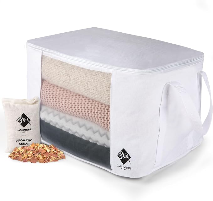 Cashmere Sweater Storage Bags | with Moth Protection Cedar | Breathable & Washable Cotton Bag | Suitable For Sweaters, Merino Wool, Scarves and more by Cashmere+Kiwi