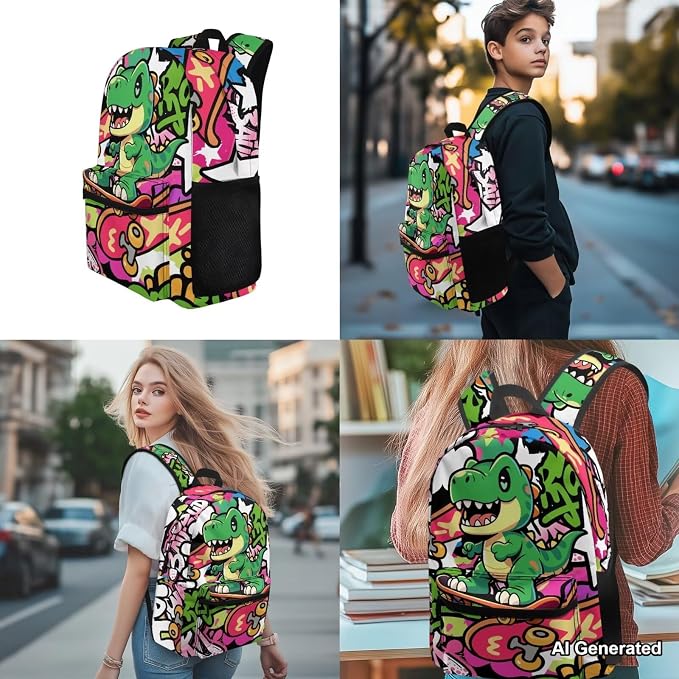 Dinosaur Backpack for Boys 5th Grade Cute Backpack and Lunch Box for Girls Boys 4-in-1 School Bag Set Lightweight 17" Kids Bookbag Ages 8-10 10-12 Teens Daypack Purse - Image 4