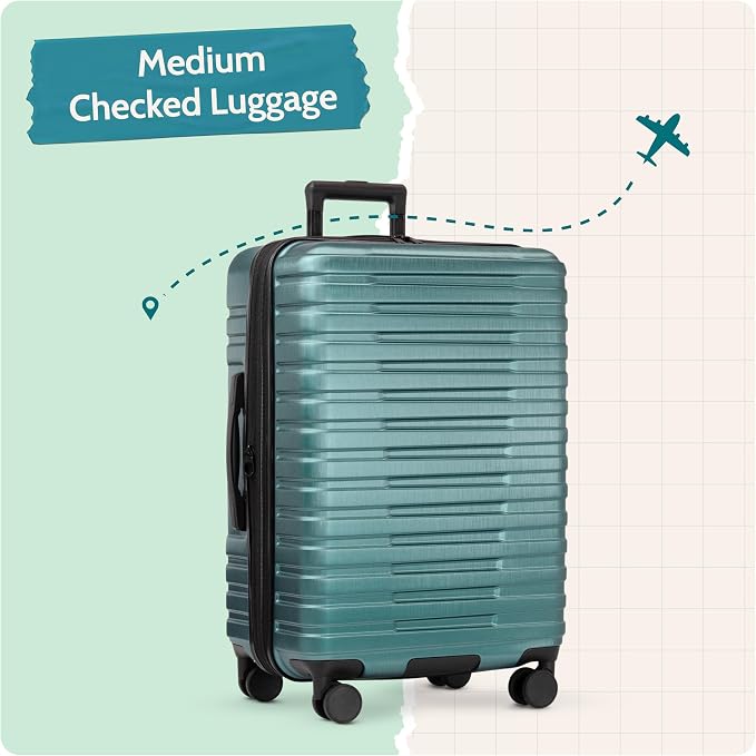 U.S. Traveler Boren Expandable Hardside Rugged Travel Luggage with 8 Spinner Wheels, Teal, Checked-Medium 26-Inch - Image 5