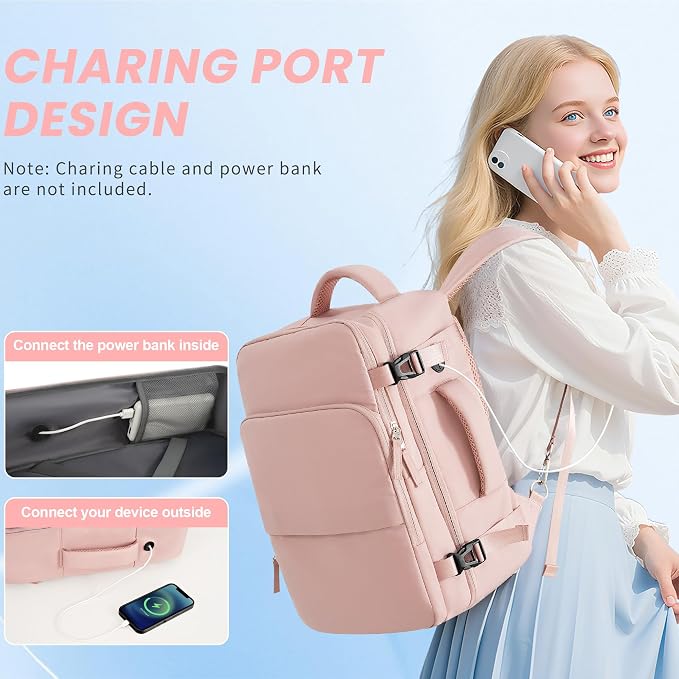 Sinaliy Travel Backpack, Carry on Flight approved Travel Bag with Multi-Pockets, Waterproof 17.3inch Laptop Backpack for Men Women, Pink | Waterproof 17.3 Inch Laptop Backpack with Multi-Pockets, Personal Item Travel Bag for Women Work, College, Busine... - Image 3