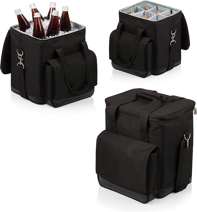 Picnic TIME Cellar 6-Bottle Wine Carrier & Cooler Tote, Insulated Padded Wine Cooler Bag for Travel, Portable Water-Resistant Wine Bag, (Black with Gray Accents) - Image 2