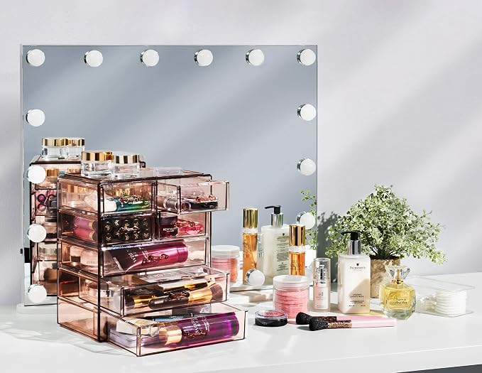 Sorbus Acrylic Makeup Organizer Set, 6-Drawer Vanity & Countertop Cosmetic Storage with Small & Wide Drawers, Bronze Glow Makeup Storage for Brushes, Lipsticks, Jewelry, Holiday Gift for Women & Teens - Image 2