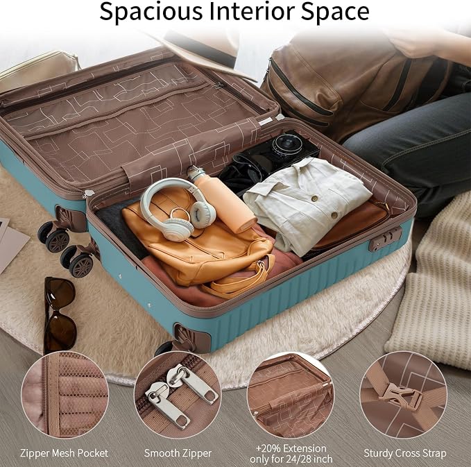 3 Piece Carry On Luggage Sets, 20 Inch Airline Approved Hard Shell Suitcase with TSA Lock & 360° Spinner Wheels, Travel Set with Duffel Bag for Women (Blue) - Image 6