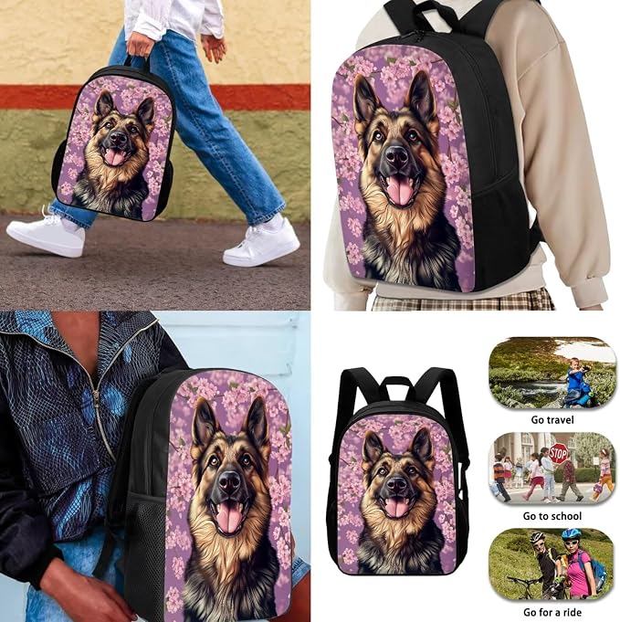 German Shepherd Backpack for School Girls 3rd Grade Preppy Dog Kids Bookbag with Lunch Box Set Cherry Blossom Elementary Back Pack Book Bags Lunchbox Water Bottle Holder Pencil Case 6-8/8-10 - Image 3