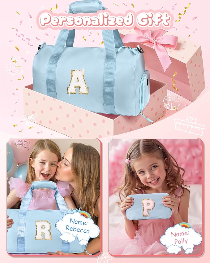 Girls Cheer Up Gifts-Girl Gym Bag with Shoe Compartment, Kid Personalized Weekender Overnight Bags, Initial Travel Tote with Makeup Pouch, Graduation Gift for Niece Kids Daughter (Letter K) - Image 2