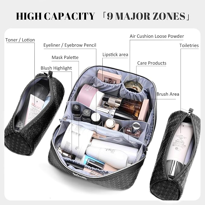 BOYATU Travel Makeup Bag for Women: Four Leaf Clover Large Capacity 3 Pcs Set Cosmetic Bags - Waterproof 50% Extra Space for Toiletry Organizer - Travel Essentials for Fortunate (06 Black) - Image 4