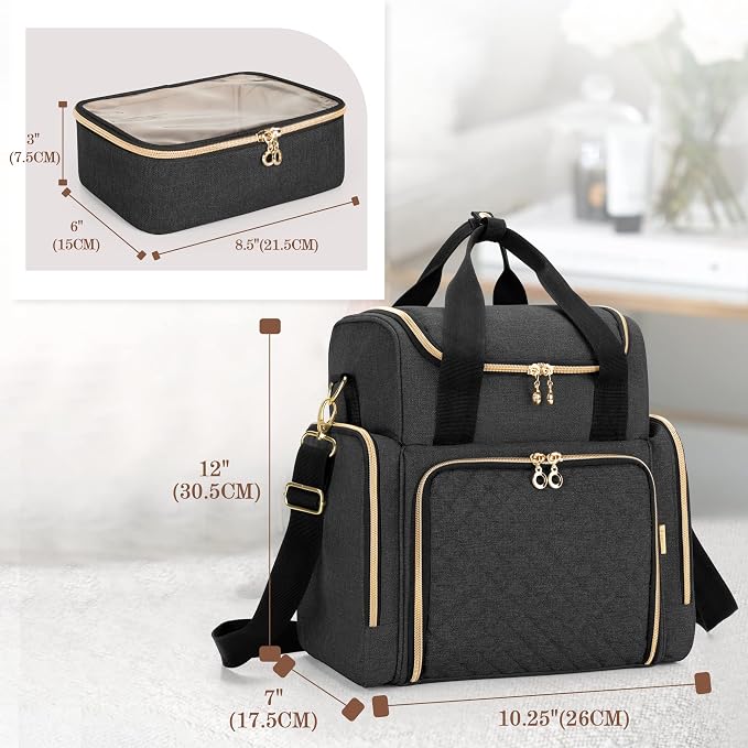 LUXJA Travel Makeup Bag with 2 Removable Makeup Cases, Black | Large Cosmetic Bag with Multiple Storage Sections, 3 Detachable Dividers, Detachable Shoulder Strap, Trolley Sleeve - Image 7