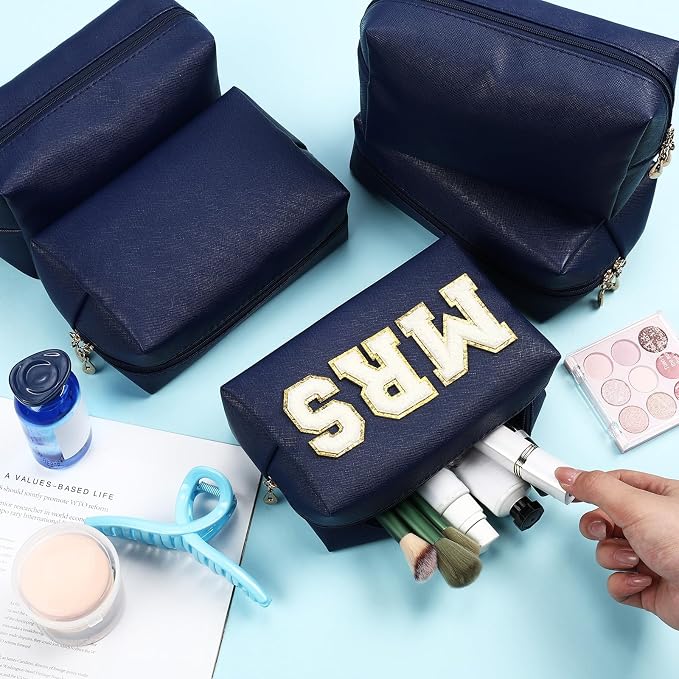 Kigeli Aesthetic Makeup Bags PU Leather Cosmetic Pouches Waterproof Plain Toiletry Bags Makeup Pouches Bulk for Women Party Gift Travel Storage Organizer(Navy Blue,7.1 x 2.8 x 4.3 in) - Image 3