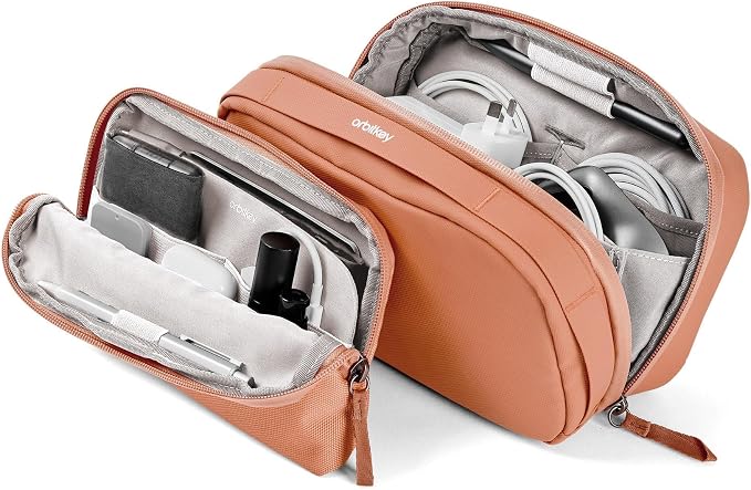 orbitkey 2-in-1 Tech Accessory Pouch with Detachable Slim Sleeve – Travel Electronics Organizer for Cables, Chargers, Earbuds, Power Bank – Compact Gadget Bag & Portable Tech Storage Case (Rose) by Orbitkey
