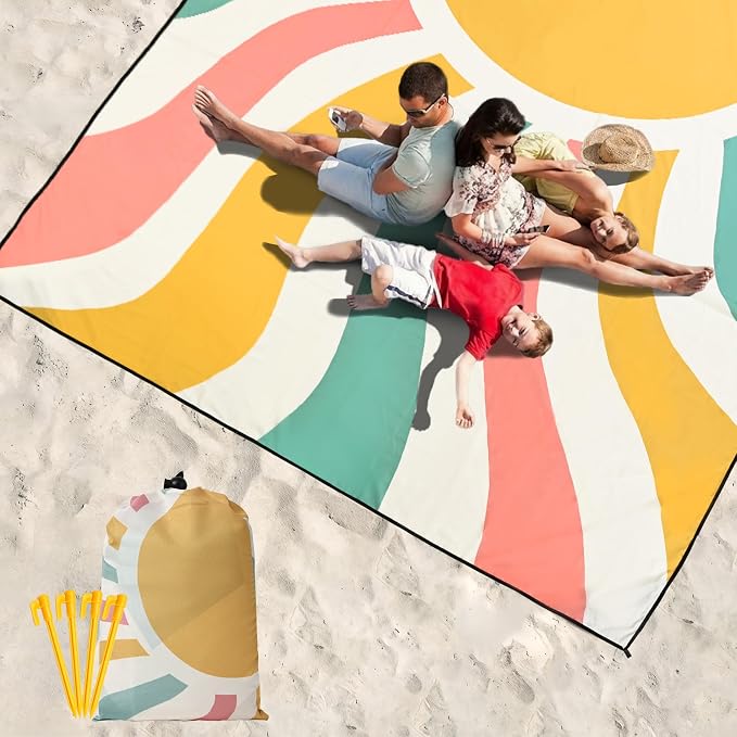 HIHOHO Beach Blanket Waterproof Sandproof Extra Large Beach Mat 79" X 83"/120"x108"for 1-8 Adults Quick Drying Durable Outdoor Picnic Mat for Beach Travel Camping Hiking - Image 6