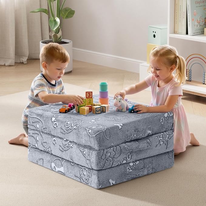 MeMoreCool Glow Dog Kids Foldable Floor Mattress Trifold Futon, 57x22 Inch | Glow dog trifold floor mattress for kids room, daycare, reading and travel - Image 5