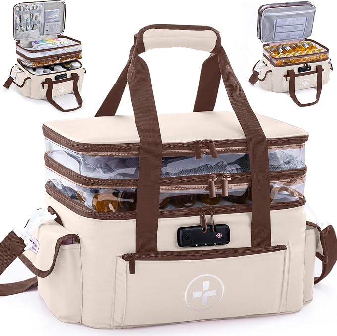 BAGSFY 3-Tier Medicine Organizer with Combination Lock – Large Medicine Bag, Empty First Aid Kit Case, Pill Bottle Medical Supply Organizer, Travel Prescription Bag, Medication Storage Container by BAGSFY