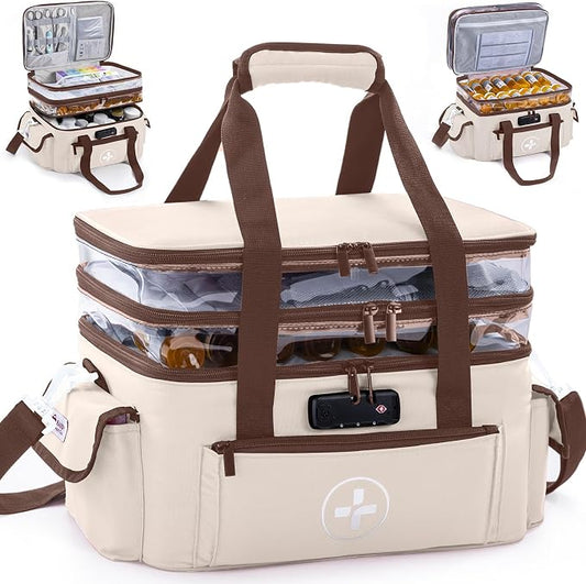 BAGSFY 3-Tier Medicine Organizer with Combination Lock – Large Medicine Bag, Empty First Aid Kit Case, Pill Bottle Medical Supply Organizer, Travel Prescription Bag, Medication Storage Container by BAGSFY