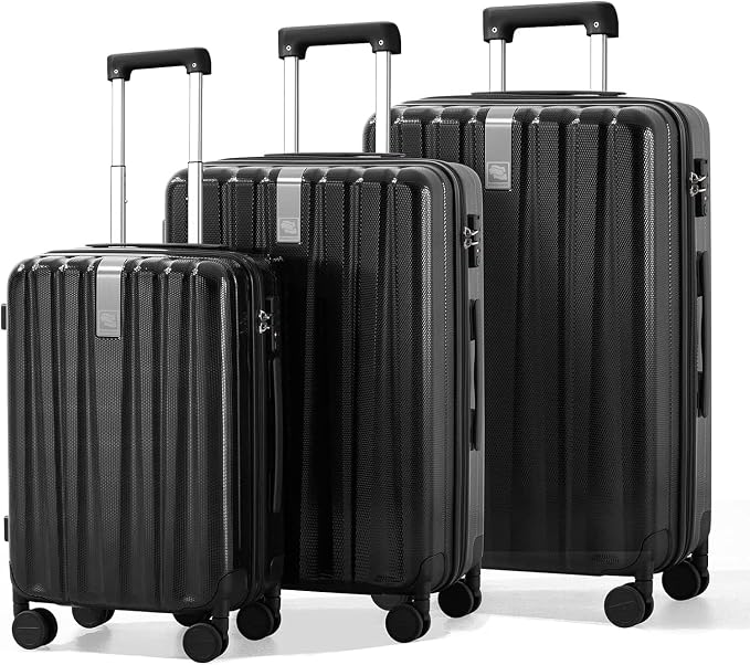 Hanke Luggage Sets 3 piece Carry On Luggage with Wheels PC Hard Shell Suitcases Lightweight Checked Travel Luggage Large Travel Suitcase Woman Men 20/24/29 Inch(Jet Black) by Hanke
