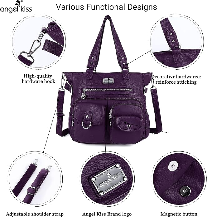 Angelkiss Purses Handbags for Women PU Tote Satchel Bags for Women Pockets Shoulder Bags… | PU - Image 5