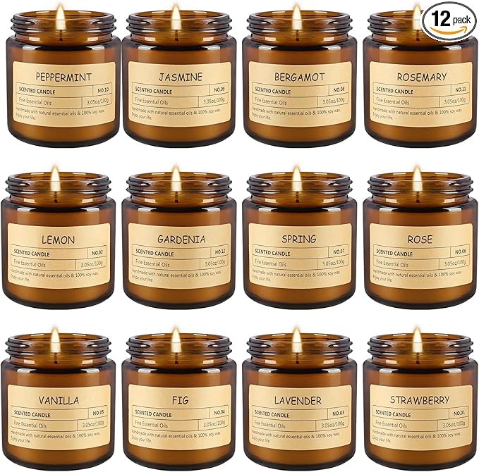 12Pack Scented Candle Set - Aromatherapy Candle Gift Set – Long Lasting Jar Candles for Men| Women, Ideal for Birthdays, Mother's Day Thanksgiving Gifts