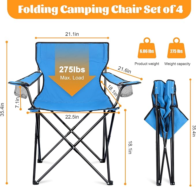 HaSteeL Camping Chairs 4 Pack, Oversized Folding Chair with Cup Holders for Adults, Portable Chair & Carry Bag for Outdoor Backyard, Beach, Lawn, Patio, Picnic, Fishing, Oxford Fabric & Heavy Duty - Image 2