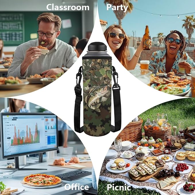 GIFTPUZZ 4 Piece Hunting Camo Deer Fish American Flag Backpack Set for Kids | Patriotic Bookbag with Lunch Box for Boys Elementary School, Zip up Pencil Pouch, Water Bottle Sleeve, Summer Camp, Ages 6-8 - Image 7
