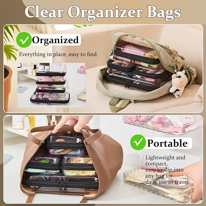 4 pcs Clear Zipper Pouches,Hard Shell Zipper Case, Toiletry Bag for Travel | CLear Diaper Bag, Toiletry Pouch, Travel Organizer, Cosmetic Bag,Toy Storage Bins (M+3S)(Black) - Image 2