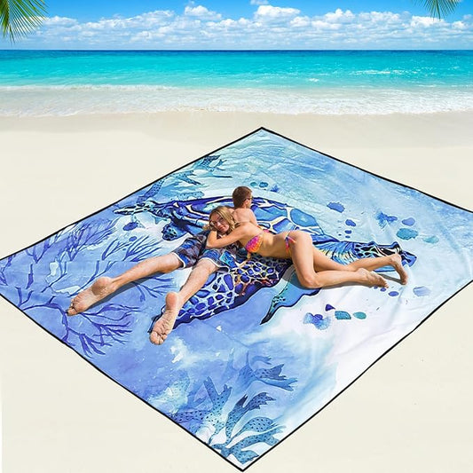 WIWIGO Beach Blanket Waterproof Sandproof Beach Mat 79" X 83"/10'x9'for 2-8 Adults Quick Drying Outdoor Picnic Mat Beach Accessories for Travel, Camping, Hiking by WIWIGO