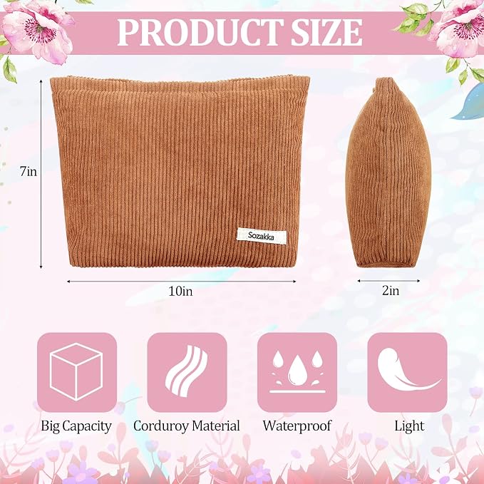 Hillban 12 Pieces Corduroy Makeup Bag Large Cosmetic Bag 10 x 7 Inches Zipper Storage Makeup Pouch Velvet Travel Toiletry Bag Brushes Accessories Organizer Purse for Women Gifts, 12 Colors - Image 2