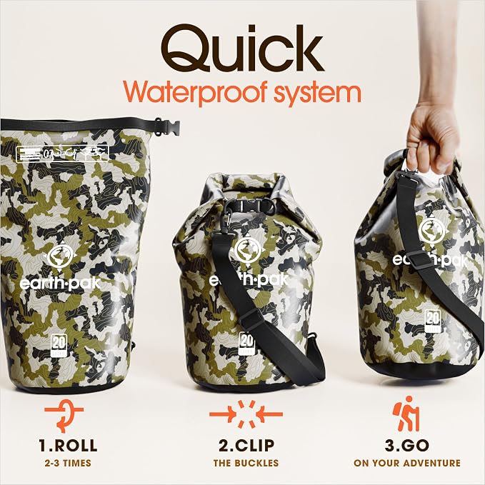 Earth Pak Waterproof Dry Bag - Roll Top Waterproof Backpack Sack Keeps Gear Dry for Kayak with Waterproof Phone Case - Image 5