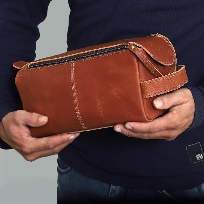 cuero Genuine Buffalo Leather Unisex Toiletry Bag Travel Leather Dopp Kit Made With High Class Buffalo Leather - Image 7