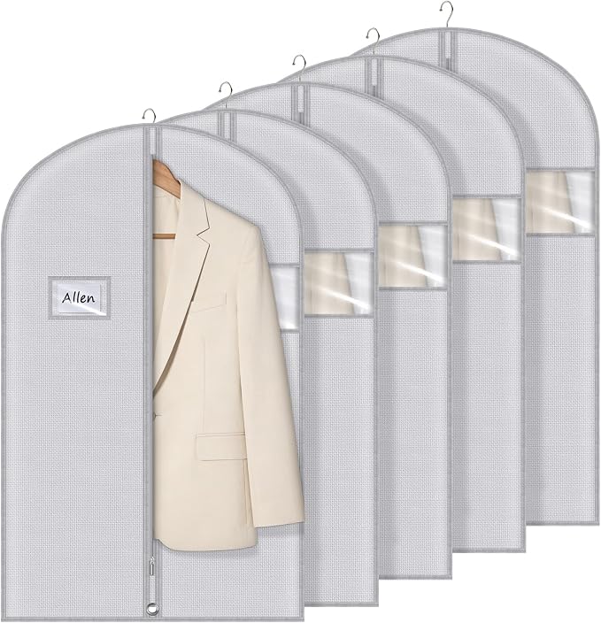 Syeeiex 40" Suit Bag, Set of 5 Garment Bags for Hanging Clothes, Suit Bags for Closet Storage, Garment Bags for Storage Suits,T-shirts, Jackets and Coats(Grey Pattern) by syeeiex