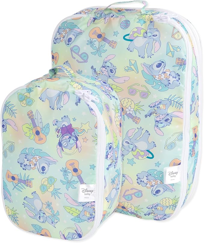 Bumkins Packing Cubes for Travel Bag, Organize Luggage with Compression Bags, Essential Traveling Accessories to Pack Carry On Suitcase, Must for Clothes or Toiletries, Set of 2 Sizes, Disney Stitch by Bumkins
