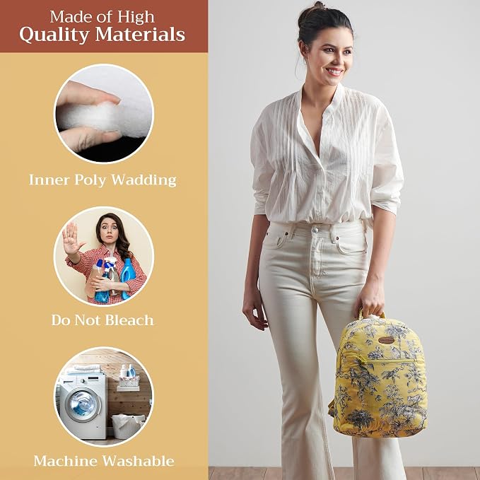 Maison d' Hermine Backpack for Women Men Cotton Shoulder Multipurpose Rucksack with Small Pouch Lightweight Multi Pocket Bag for Travel Work Beach Perfect for Spring Summer (Bonobo - Yellow) - Image 3