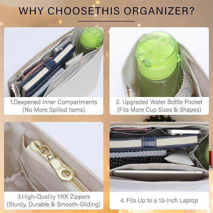 Soft Nylon Purse Organizer Insert for Longchamp Le Pliage Energy S Handbag,Lightweight Luxury Long Champ Small Handbag with Cup Holder,Zipper Bags Inner Linner with 7 Deepened Pockets,S/Beige - Image 5