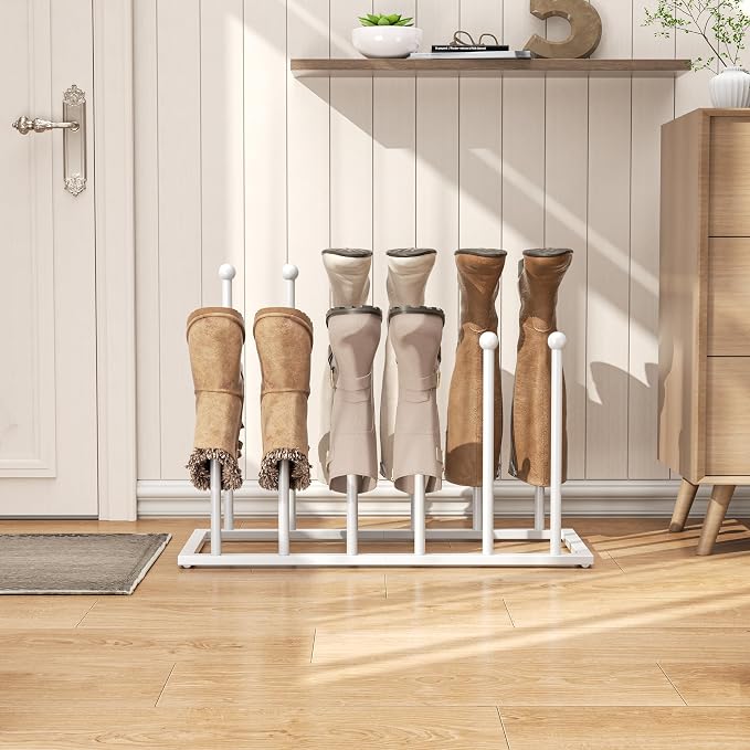 pickpiff Free Standing Shoe Racks - White Metal Boot Rack Organizer Tall Boots for Dorm Room, Closet, Entryway, Bedroom, Patio Outdoor, Hallway, White, Shoe Storage Fit for 6 Pairs - Image 8