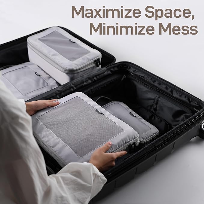 EPICKA TripCozy Compression Packing Cubes - 4 Set Durable Travel Organizer Bags with Mesh Top, Expandable Travel Accessories for Carry on, Luggage, Suitcase, Backpack (Light Grey) - Image 5