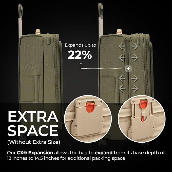 Briggs & Riley 29" Large Expandable Spinner - Checked Luggage for Travel, Suitcases with Wheels, Softside Rolling Bag for Men & Women, Self-Repairing Zipper - Baseline Collection, Olive - Image 3