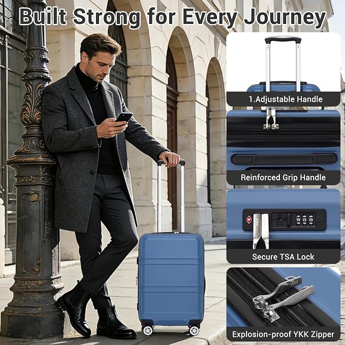 Kono Carry On Luggage 22x14x9 Airline Approved with Spinner Wheels | Lightweight PC+ABS 20 Inch Luggage with TSA Lock,Expandable Hard Shell Carry On Suitcases for Men Women,Navy - Image 6