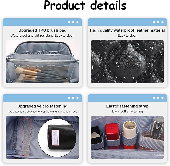 BOYATU Travel Makeup Bags for Women Cosmetic Bag: Puffy Make up Bags Set of 3 - Vegan Leather Makeup Organizer - Waterproof Large Toiletry Bag with Compartments - Travel Essentials (H-1-Black) - Image 4
