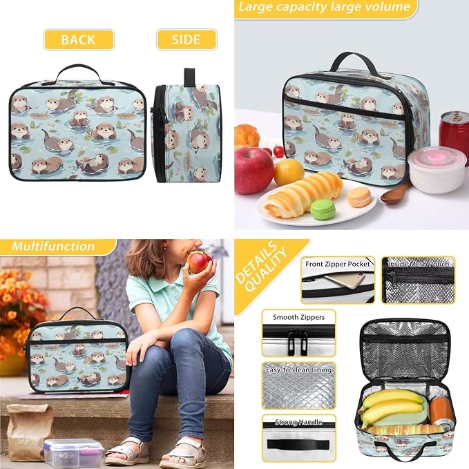 Cute Otter Backpack for Secondary Grade Students Backpacks Set for Girls Boys Kid's School Bag with Insulated Lunch Bag and Pencil Case 17 Inch Casual Daypack - Image 4