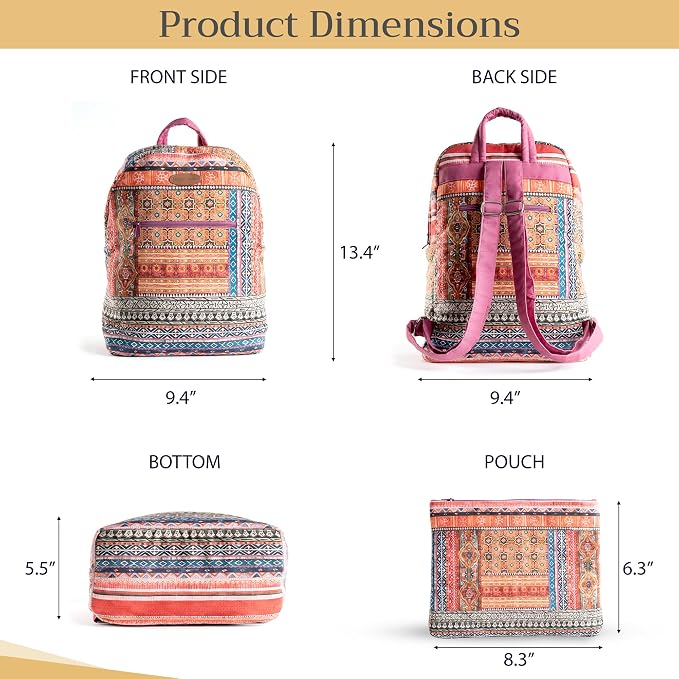 Maison d' Hermine Backpack for Women Men Cotton Shoulder Multipurpose Rucksack with Small Pouch Lightweight Multi Pocket Bag for Travel Work Beach Perfect for Spring Summer (Ispahan) - Image 5
