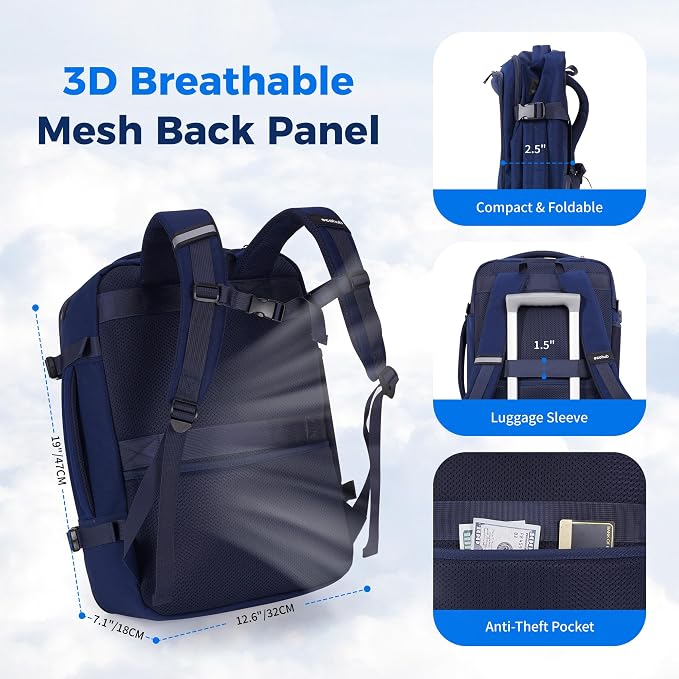 ECOHUB 19" Travel Backpack for Men Women 30L Large Carry-On Backpack with 17.3 In Laptop Compartment,Blue - Image 7