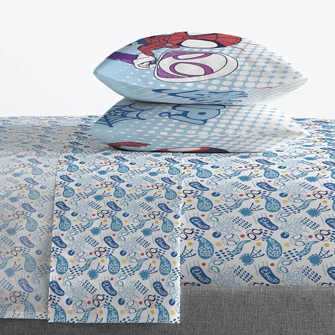 Jay Franco Kids Sheet Set with Fitted, Flat Sheets & Pillow Cover - Ultra-Soft Bedding with Pillowcase for Room Decor, Multi - Spidey & Friends, 4 Piece Full - Image 6