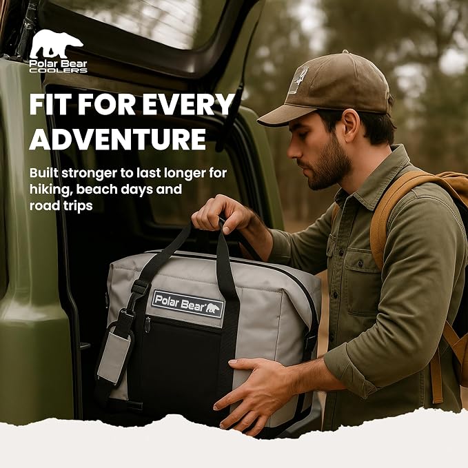 Polar Bear Coolers - Original Soft Cooler Bag - Insulated Leak Proof Beach Cooler Bag, Small Thermal Bags for Travel - Heavy Duty & Portable - Sweat Proof Picnic Carrier - Nylon - Image 7