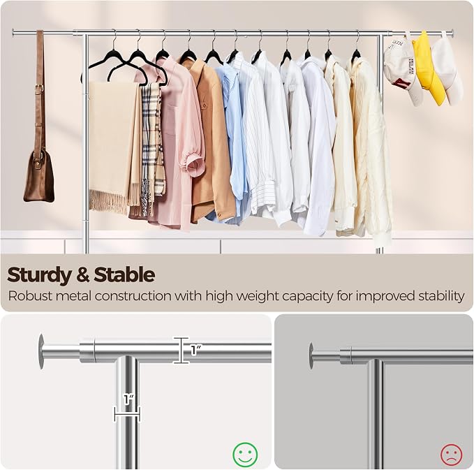Yaheetech Rolling Clothes Rack, Clothing Racks for Hanging Clothes Portable Clothes Rack, Heavy Duty Clothes Rack with Extendable Hanging Rod,Chromed, Silver - Image 9