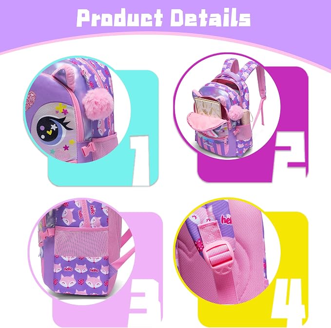 Backpacks for Girls School Bag Cute Girls Backpacks Ages 8-10 Kids Bookbag Set Travel Backpack for Preschool Kindergarten Elementary Students Backpack to School Supplies - Image 4