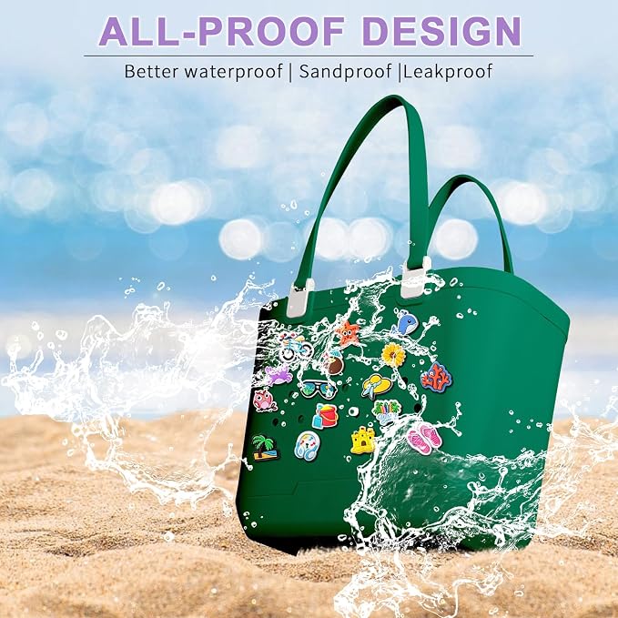 X-Large Rubber Beach Bag Travel Tote Bag with Waterproof Zipper Pocket, Washable Durable Rubber Beach Tote Mom gift - Image 5